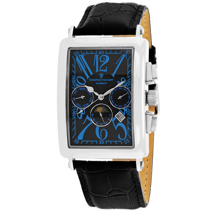 Christian Van Sant Men's 33mm Prodigy Automatic Multi-Function Moonphase Leather Strap Watch
