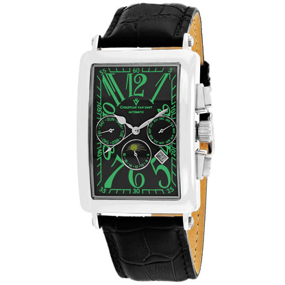 Christian Van Sant Men's 33mm Prodigy Automatic Multi-Function Moonphase Leather Strap Watch