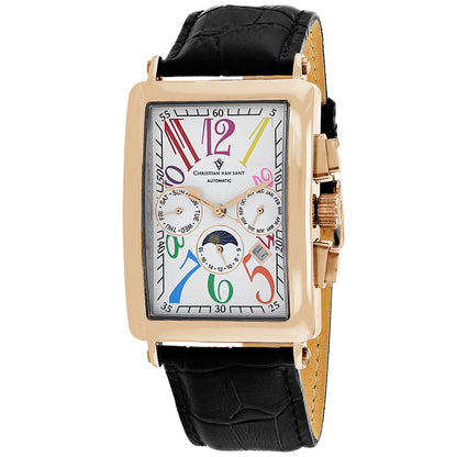 Christian Van Sant Men's 33mm Prodigy Automatic Multi-Function Moonphase Leather Strap Watch