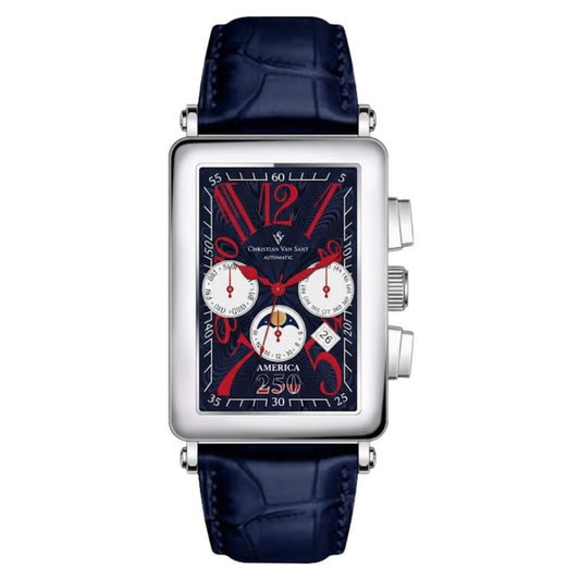 Christian Van Sant Men's 52mm Quartz America's 250th Anniversary Leather Strap Watch