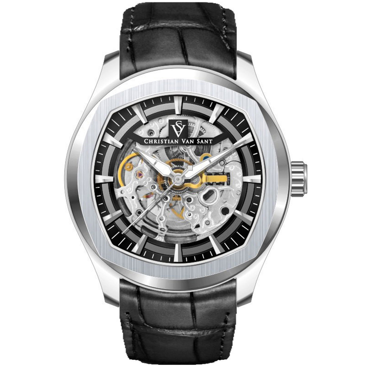 Christian Van Sant Men's 42mm Romeo Automatic Exhibition Dial Leather Strap Watch