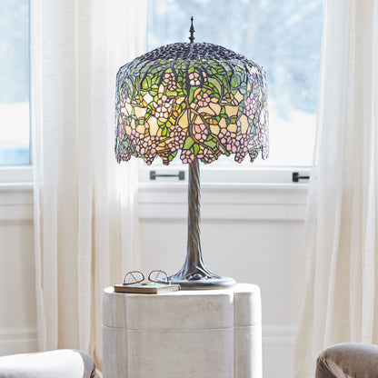 Tiffany-Style Lighting 31.75" Cherry Blossoms Stained Glass Table Lamp