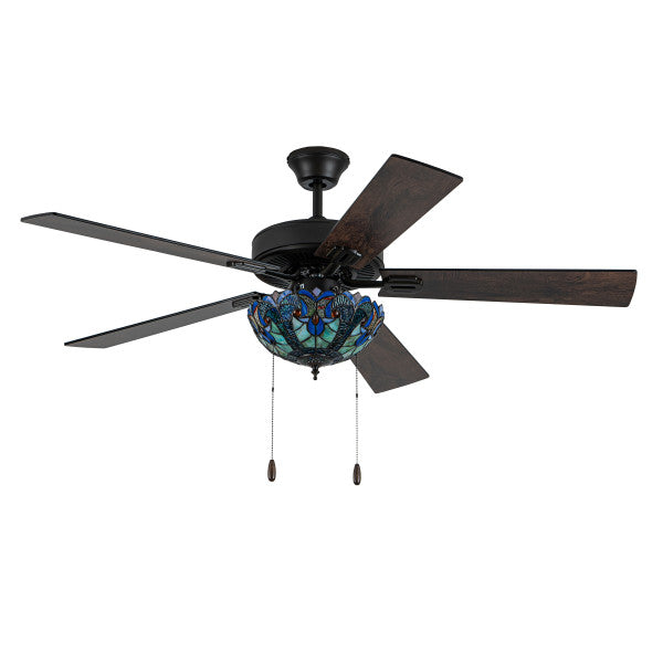 Tiffany-Style Lighting 52" Halston Indoor Glass Oil Rubbed Bronze Ceiling Fan