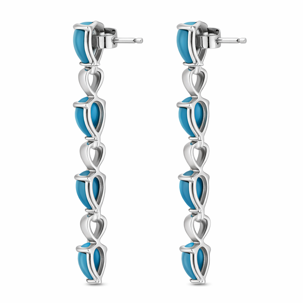 Sterling Silver Pear-Shaped Sleeping Beauty Turquoise Dangle Earrings