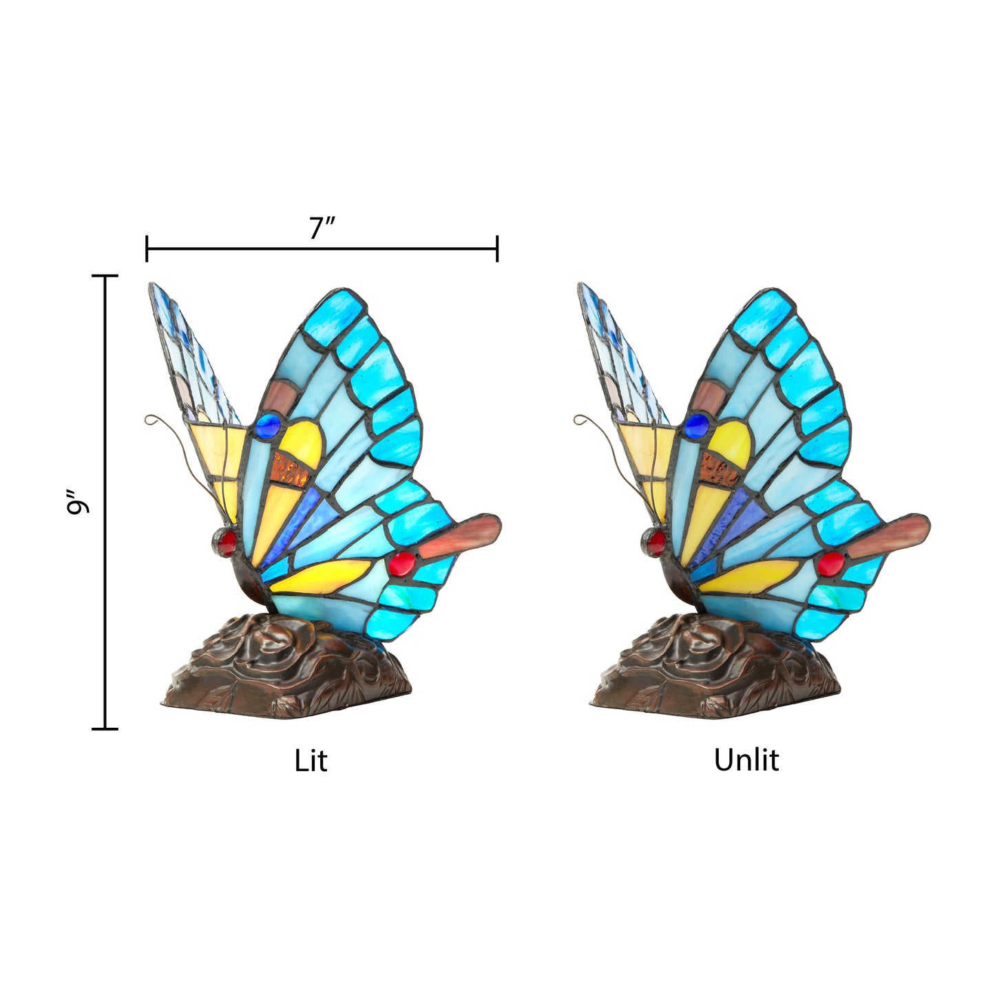 Tiffany-Style Lighting 9" Stained Glass Flying Butterfly Accent Lamp