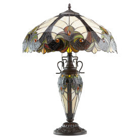 Tiffany-Style Lighting 24.5 Halston Amber Double Lit Stained Glass Urn Table Lamp