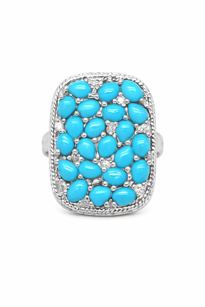Sterling Silver Sleeping Beauty Turquoise Mixed Shape Rectangular Cluster Ring