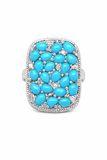 Sterling Silver Sleeping Beauty Turquoise Mixed Shape Rectangular Cluster Ring