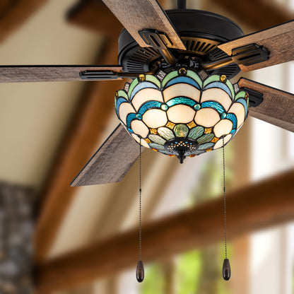 Tiffany-Style Lighting 52" Thatcher 5-Blade Remote Controlled Ceiling Fan