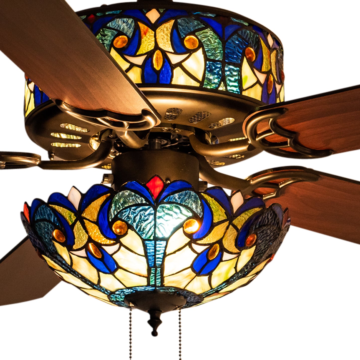 Tiffany-Style Lighting 52" LED Stained Glass Halston Ceiling Fan with Remote Control
