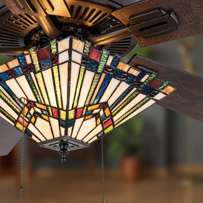 Tiffany-Style Lighting 52" LED Orson Craftsman Stained Glass 5-Blade Ceiling Fan with Remote Control