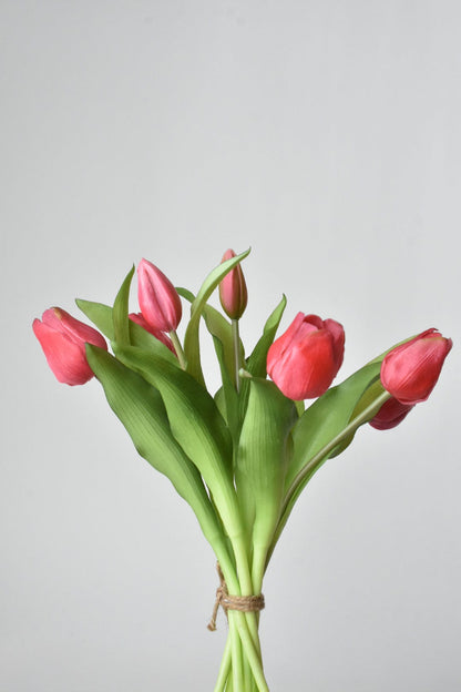 House by JSD 11.75" Faux Real Touch Dark Pink 7 Stem Tulip Bundle