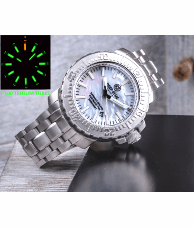 Deep Blue 46mm Daynight Ops Pro Automatic MOP Dial Tritium Bracelet Watch