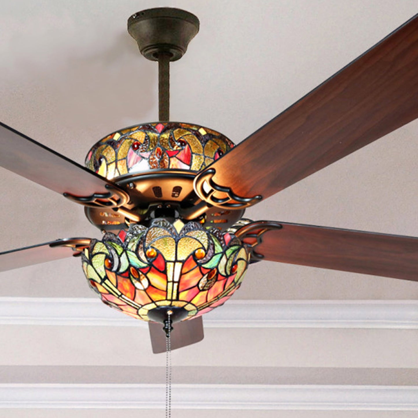 Tiffany-Style Lighting 52" LED Stained Glass Halston Ceiling Fan with Remote Control