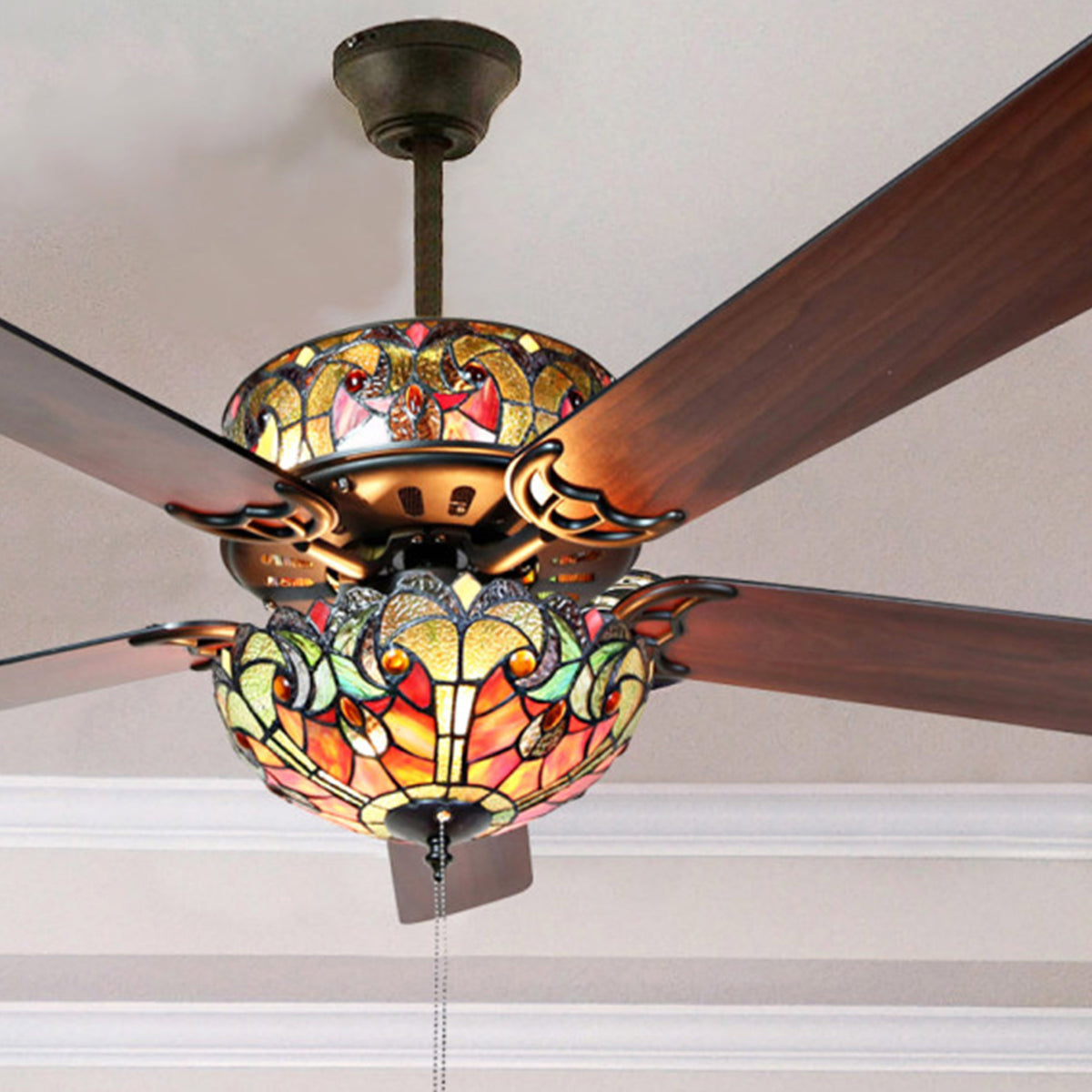 Tiffany-Style Lighting 52" LED Stained Glass Halston Ceiling Fan with Remote Control