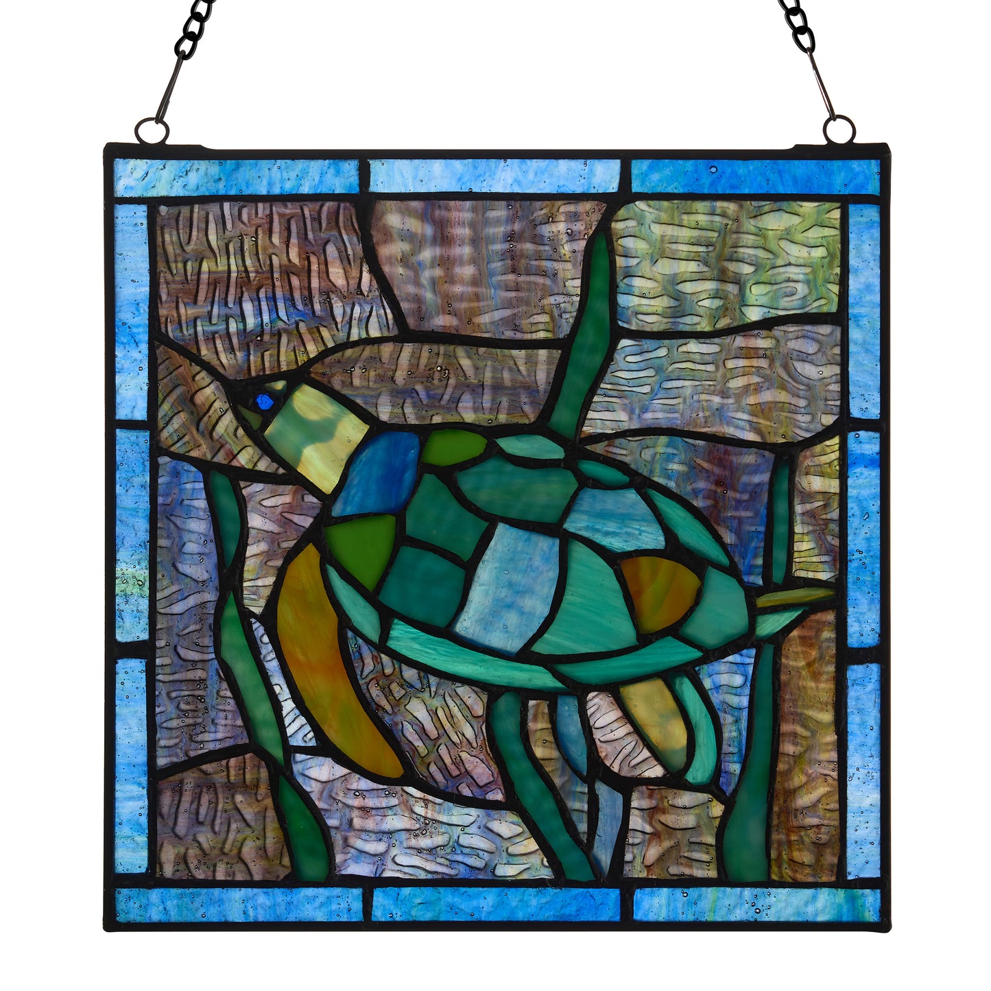 Tiffany-Style Lighting 10.5" Tommy the Green Sea Turtle Stained Glass Window Panel