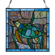 Tiffany-Style Lighting 10.5" Tommy the Green Sea Turtle Stained Glass Window Panel