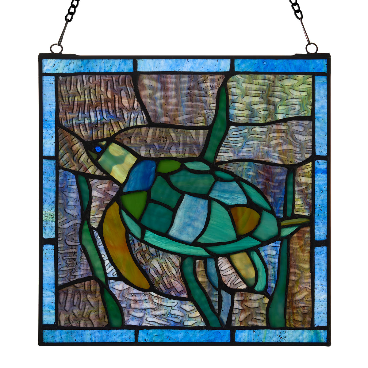 Tiffany-Style Lighting 10.5" Tommy the Green Sea Turtle Stained Glass Window Panel