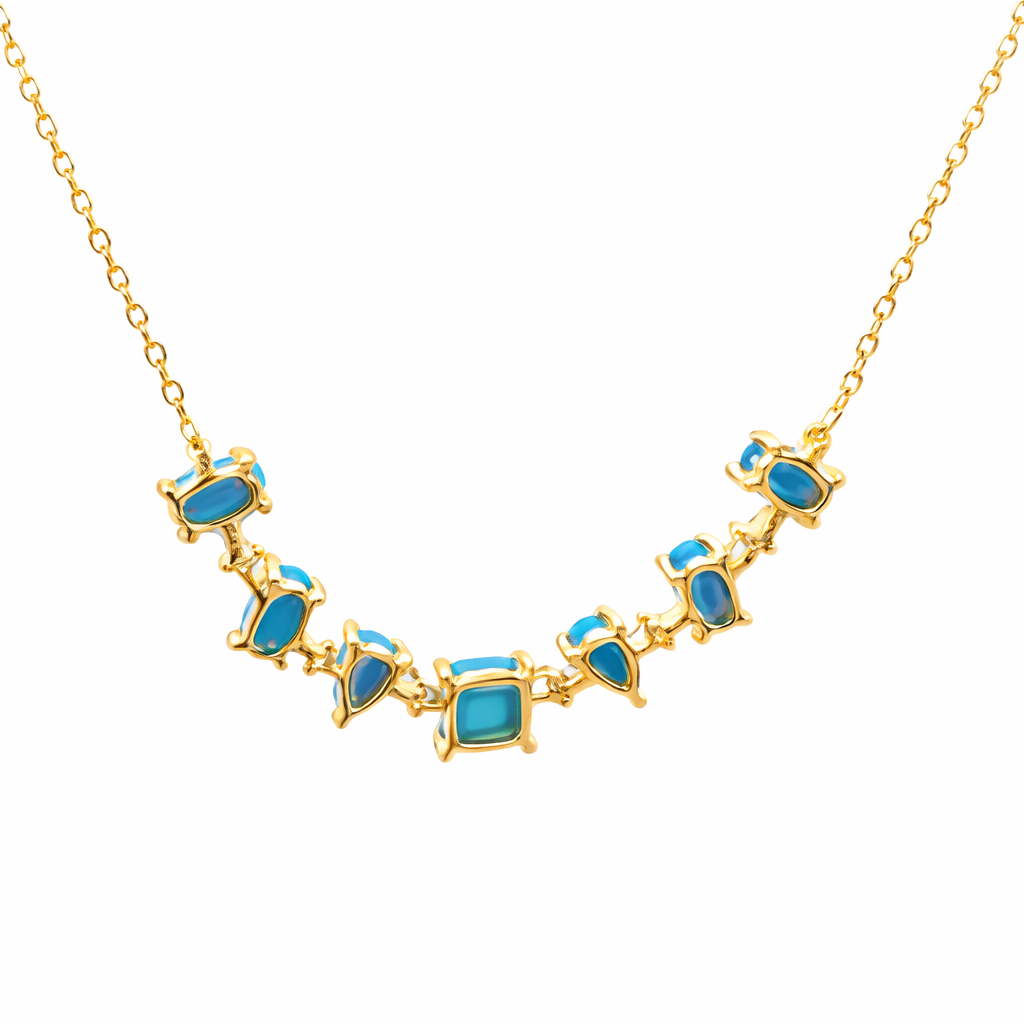 Sterling Silver Sleeping Beauty Turquoise Multi-Shape Line Necklace