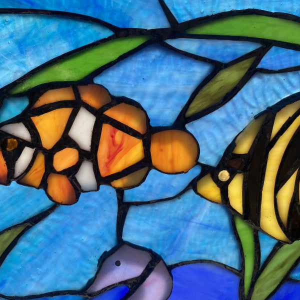 Tiffany-Style Lighting 14" Underwater Ocean Scene Stained Glass Window Panel