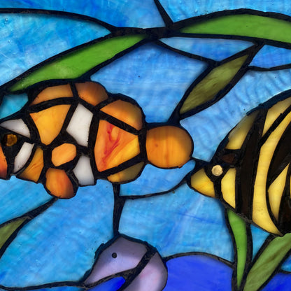 Tiffany-Style Lighting 14" Underwater Ocean Scene Stained Glass Window Panel