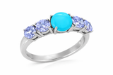 Sterling Silver Cushion Sleeping Beauty Turq & Tanzanite 5-Stone Ring