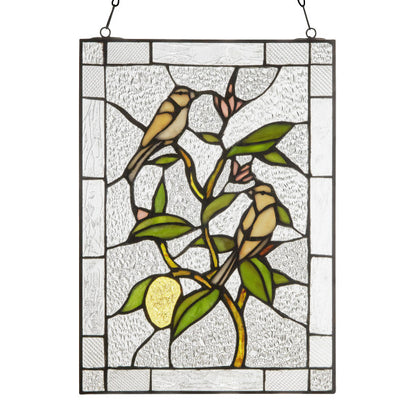 Tiffany-Style Lighting 14"H Birds in a Lemon Tree Stained Glass Decorative Window Panel