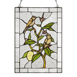 Tiffany-Style Lighting 14"H Birds in a Lemon Tree Stained Glass Decorative Window Panel