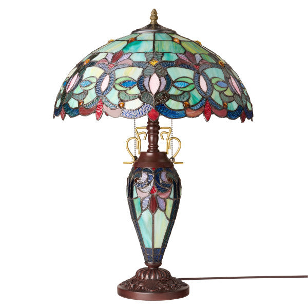 Tiffany-Style Lighting 24.5" Victorian Double Lit Stained Glass Table Lamp