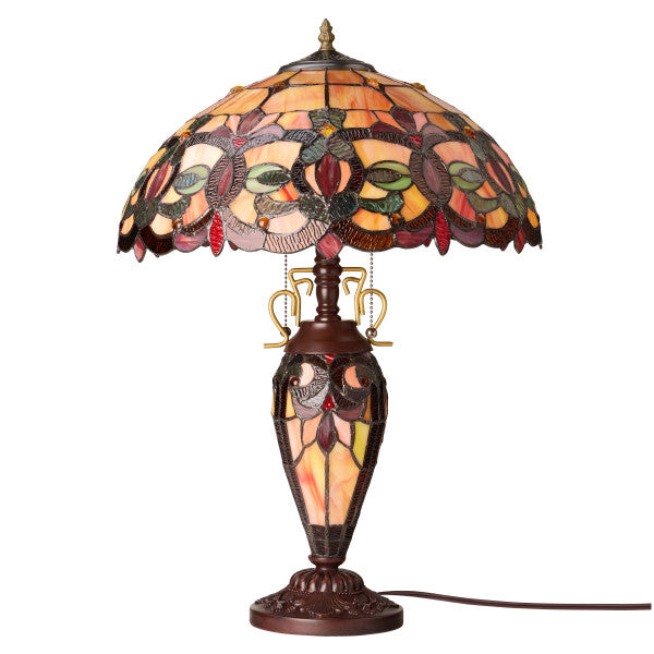 Tiffany-Style Lighting 24.5" Victorian Double Lit Stained Glass Table Lamp