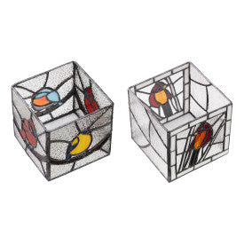 Tiffany-Style Lighting Beautiful Birds Stained Glass Candle Holder Set