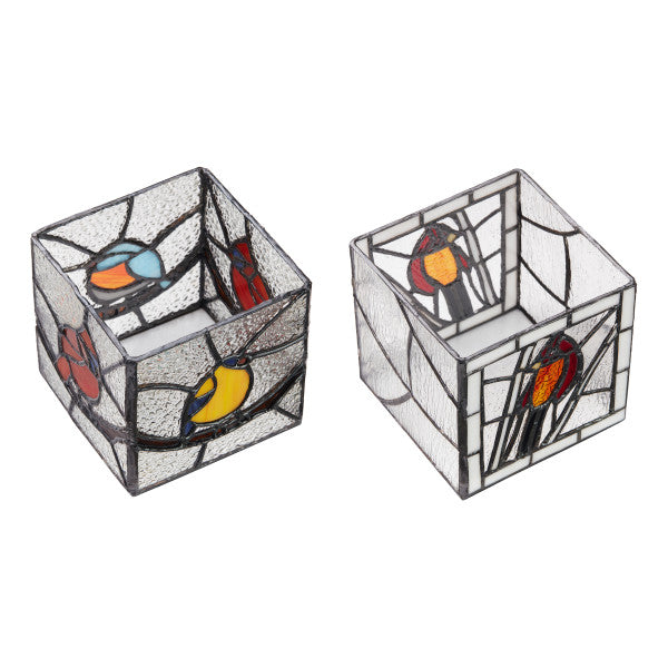 Tiffany-Style Lighting Beautiful Birds Stained Glass Candle Holder Set
