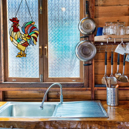 Tiffany-Style Lighting 15.25" Rusty the Rooster Stained Glass Window Panel