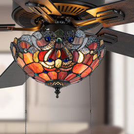 Tiffany-Style Lighting 52" Magna Carta Indoor Glass Oil Rubbed Bronze Celing Fan