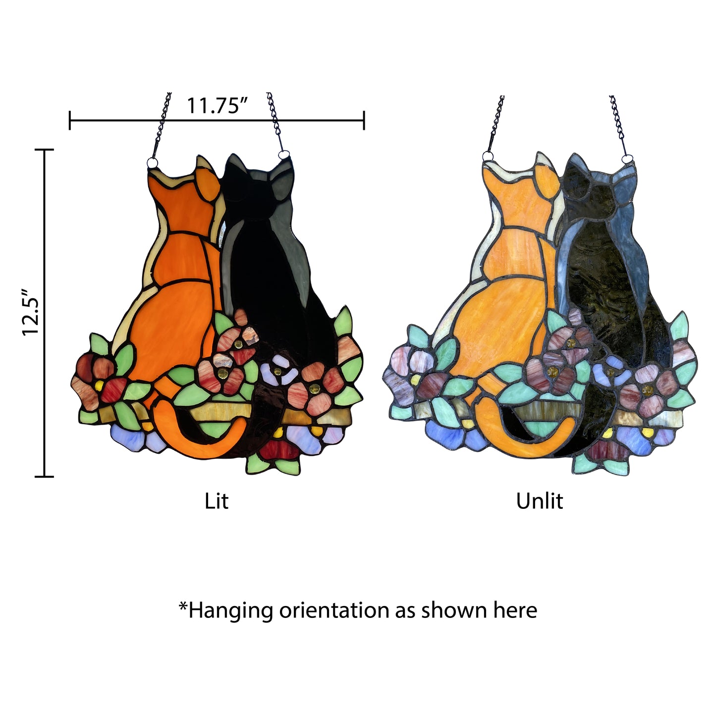 Tiffany-Style Lighting 12.5" Stained Glass Cats in the Garden Window Panel