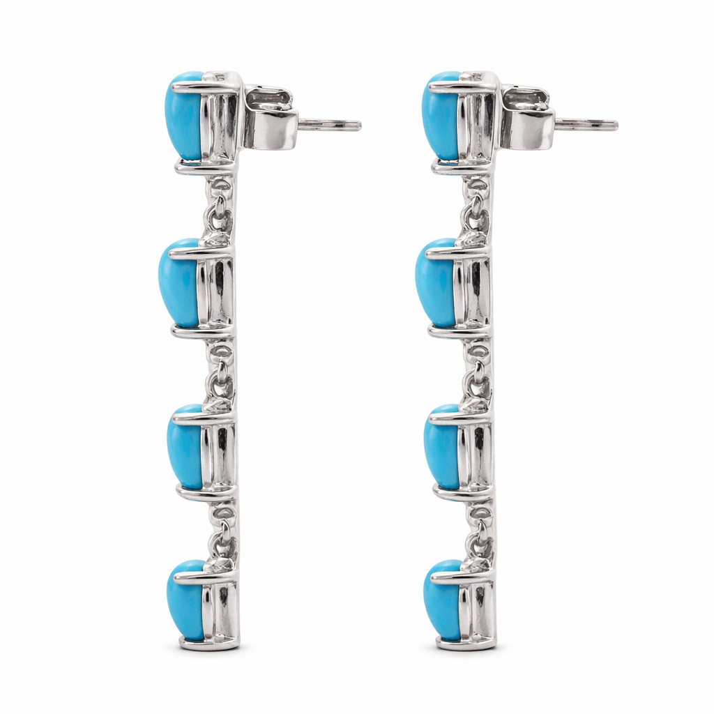 Sterling Silver Pear-Shaped Sleeping Beauty Turquoise Dangle Earrings