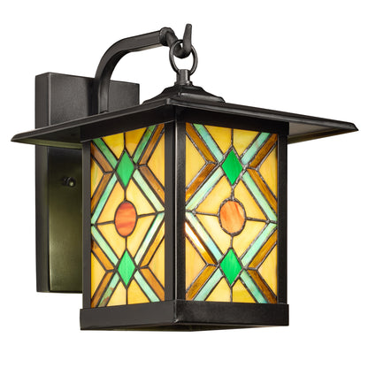 Tiffany-Style Lighting Multicolor Stained Glass 1-Light Outdoor Lantern Wall Sconce