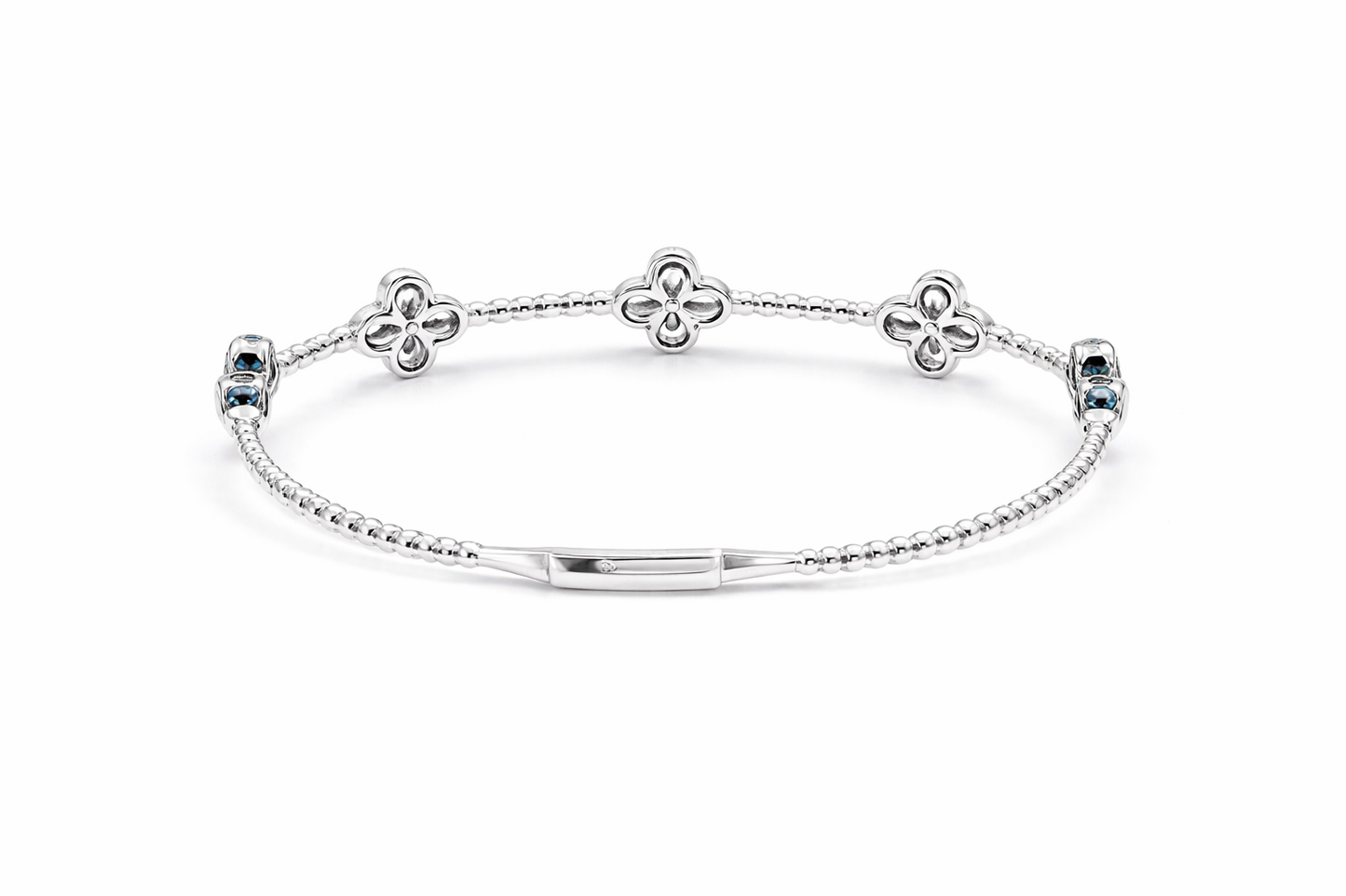 Sterling Silver 2mm Round Sleeping Beauty Turq Cluster Beaded Bangle Bracelet