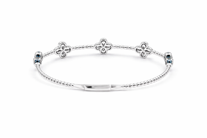 Sterling Silver 2mm Round Sleeping Beauty Turq Cluster Beaded Bangle Bracelet