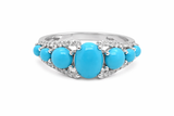 Sterling Silver 7-Stone Sleeping Beauty Turq & White Zircon Border Graduated Ring