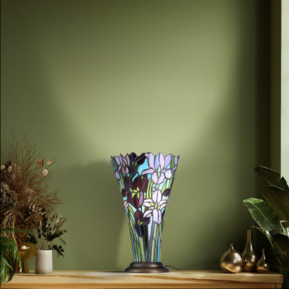 Tiffany-Style Lighting 13.5" Floral Vase Stained Glass Hurricane Table Lamp