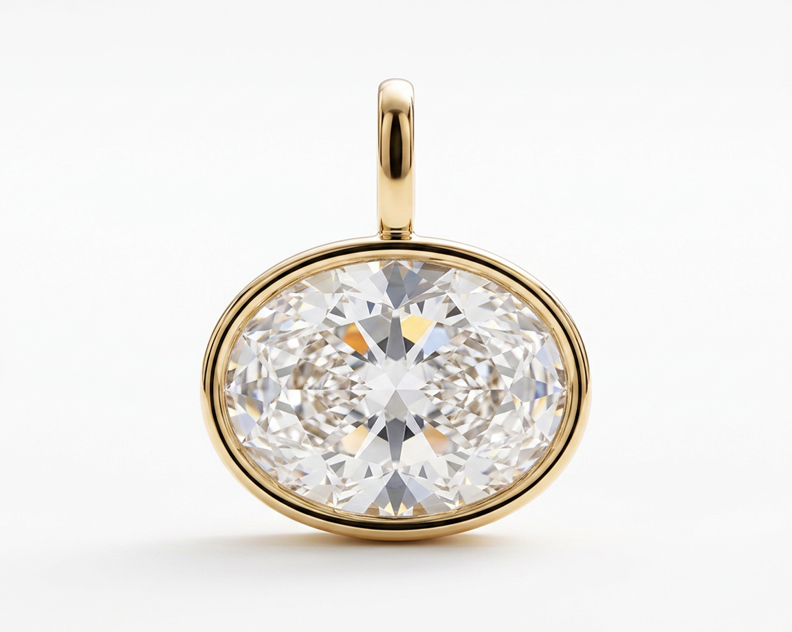 Brilliante Gold Plated Simulated Diamond 16x12mm Oval East-West Pendant
