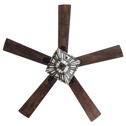 Tiffany-Style Lighting 52" LED Orson Craftsman Stained Glass 5-Blade Ceiling Fan with Remote Control
