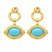 Sterling Silver 8x6mm Oval Sleeping Beauty Turq East-West Hoop Drop Earrings