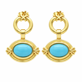 Sterling Silver 8x6mm Oval Sleeping Beauty Turq East-West Hoop Drop Earrings