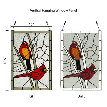 Tiffany-Style Lighting 18.5" Northern Cardinal Songbird Stained Glass Window Panel