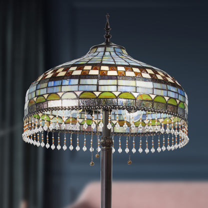 Tiffany-Style Lighting 64" Veronica Blue Stained Glass Dome Shade Candlestick Floor Lamp