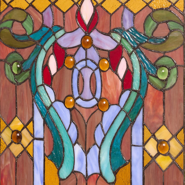 Tiffany-Style Lighting 28" Fleur de Lis Stained Glass Fireplace Screen