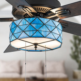 Tiffany-Style Lighting 52" Lark Blue and Oil Rubbed Bronze Ceiling Fan