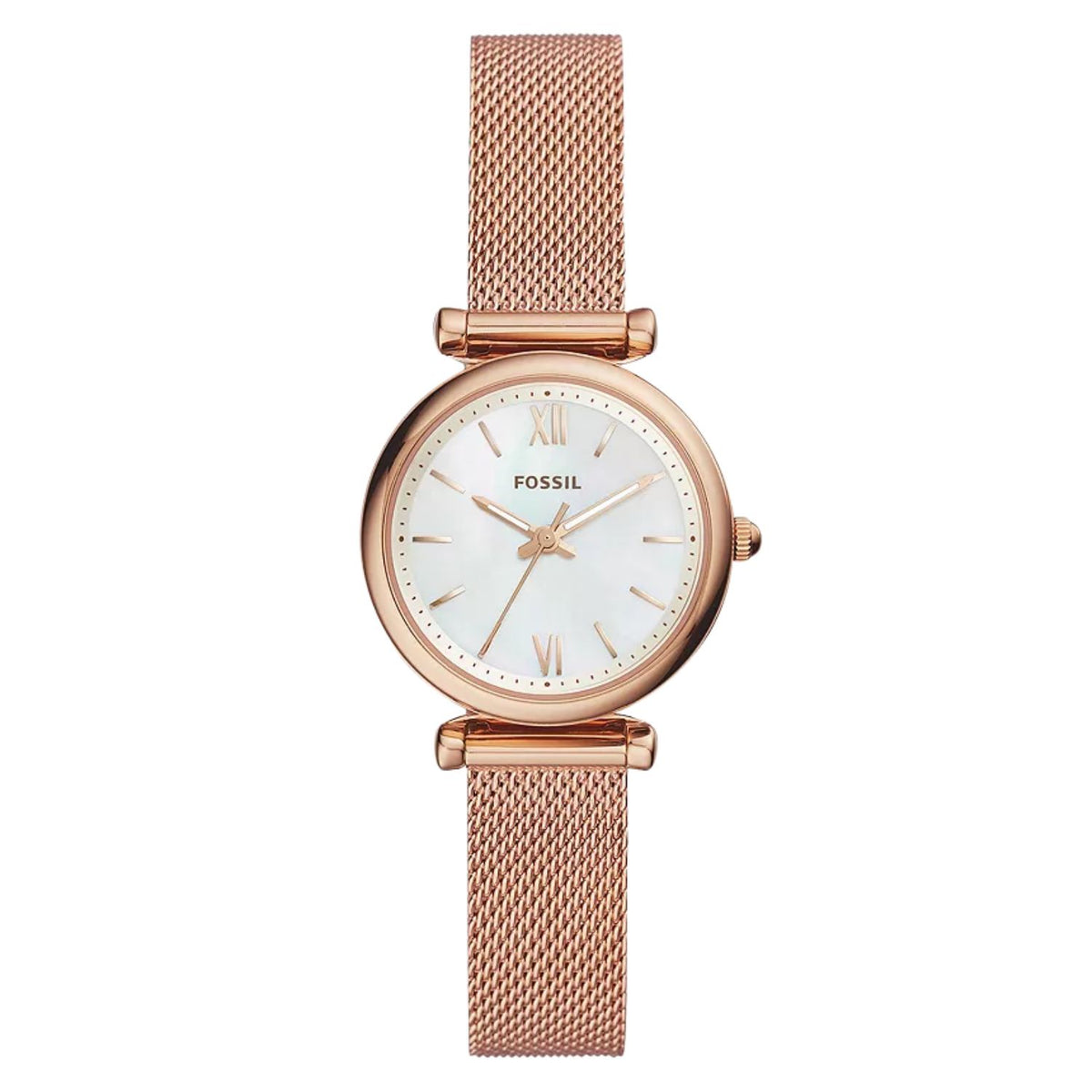 Fossil Women's Carlie 28mm Quartz Rosetone Mesh Bracelet Watch